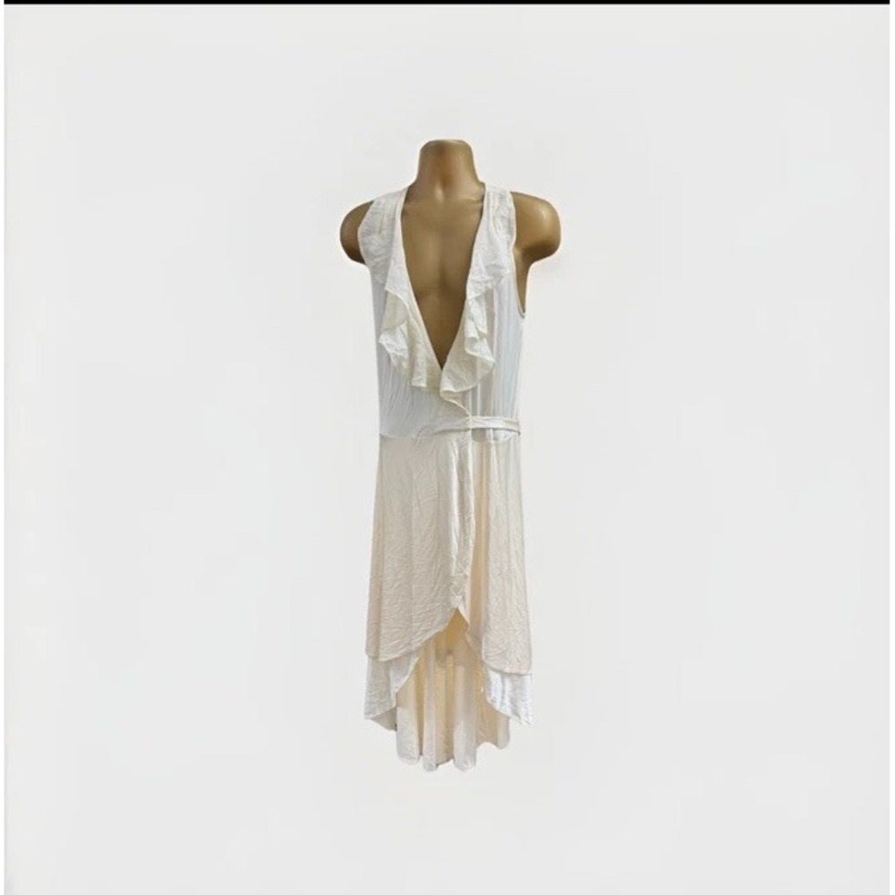 Alice + Olivia Dress Womens Medium White Silk Ruffle High Low Maxi Sleeveless‎
